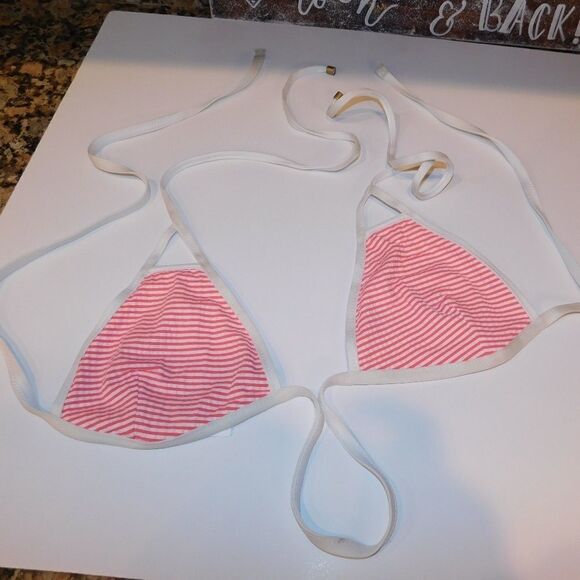 Pink and White Seersucker String Bikini Top (D9) - Picture 1 of 5